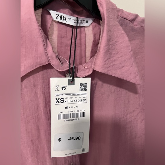 NWT Zara Sheer blouse with rhinestone button size XS - Picture 5 of 14